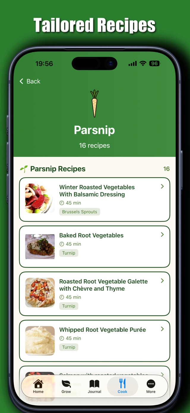 Harvest recipes screen